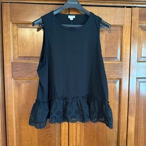 J Crew Black Sleeveless Top with Eyelet Hem